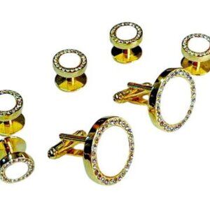 Genuine Mother Of Pearl Center/ Pavé Cz Bezel Cufflinks and Studs